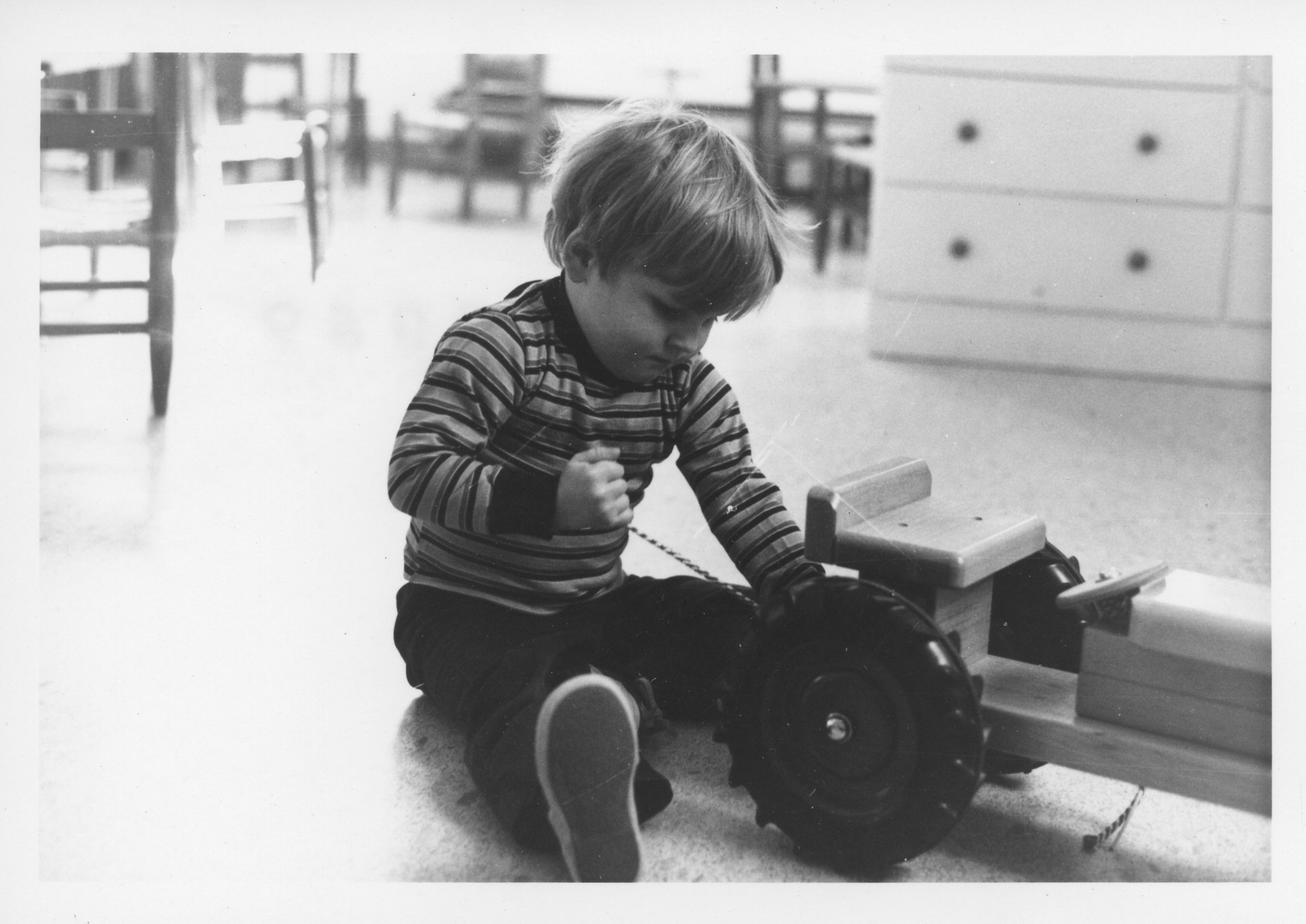 Child playing at the Hourly Child Care Center at George Mason College, ca. 1971